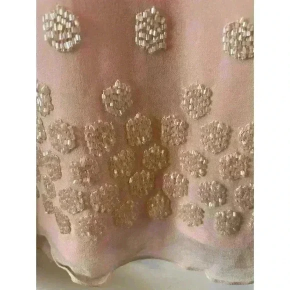 NWT SCALA Womens Pink 100% Silk Beaded Lined Dress size 6 with cover bridal
